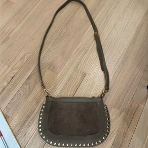 MARLON Vesuv Olive Suede Crossbody Bag with Gold Accents